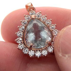Aquamarine 3.00ct Rose Gold Finish Solid 925 Sterling Silver Pendant